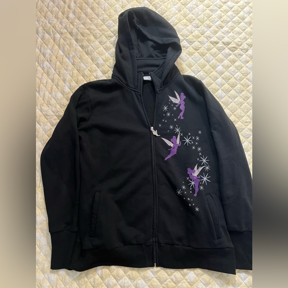 DISNEY Tinkerbell Full Zip Sweater black Womens size L Hoodie